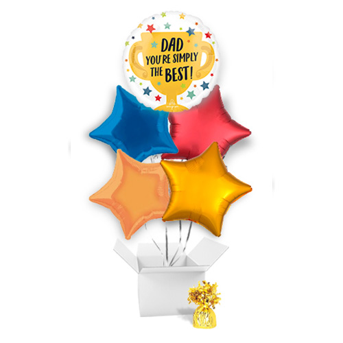 Simply the Best #1 Dad Father's Day Round Foil Helium Balloon Bouquet - 5 Inflated Balloons In A Box Product Gallery Image