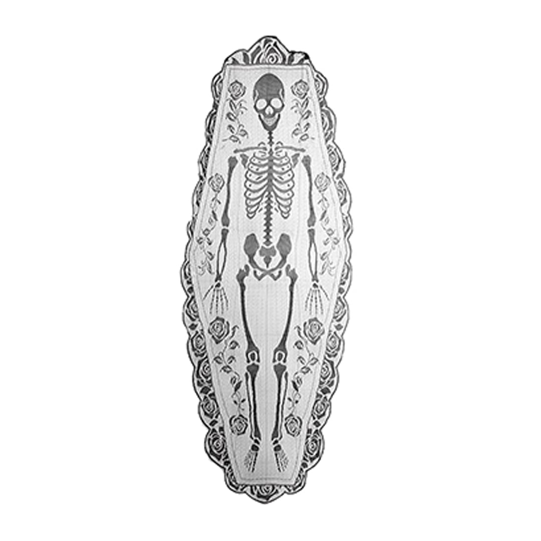 Skeleton Coffin Shape Black Lace Effect Halloween Fabric Tablecover 1.86m