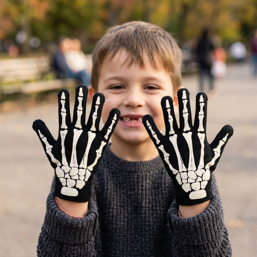 Skeleton Gloves Halloween Fancy Dress Costume Accessory Kids One Size View 2