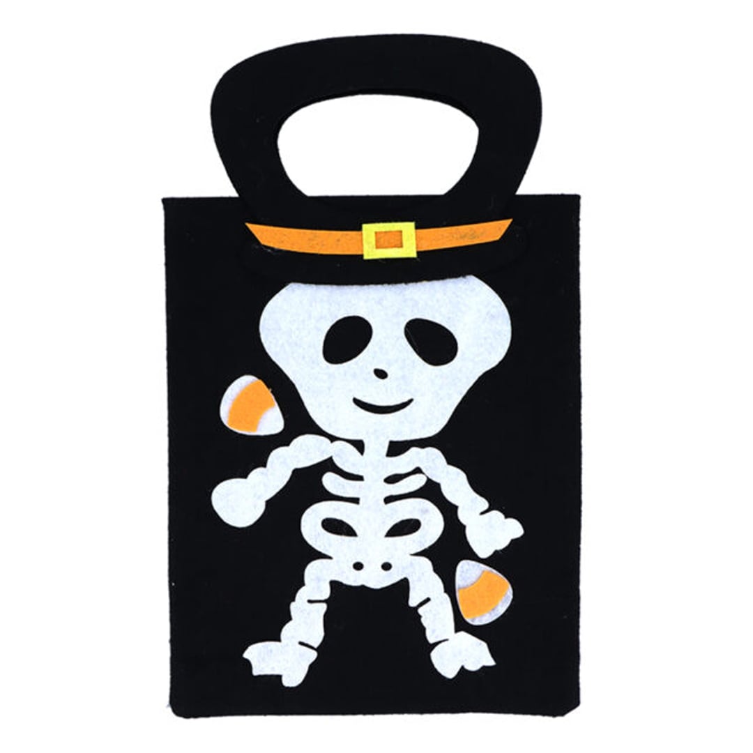 Skeleton Halloween Black Felt Treat Bag 35cm