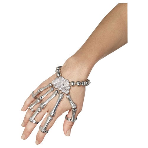 Skeleton Hand Silver Bracelet Fancy Dress Costume Accessory Adult One Size Product Image