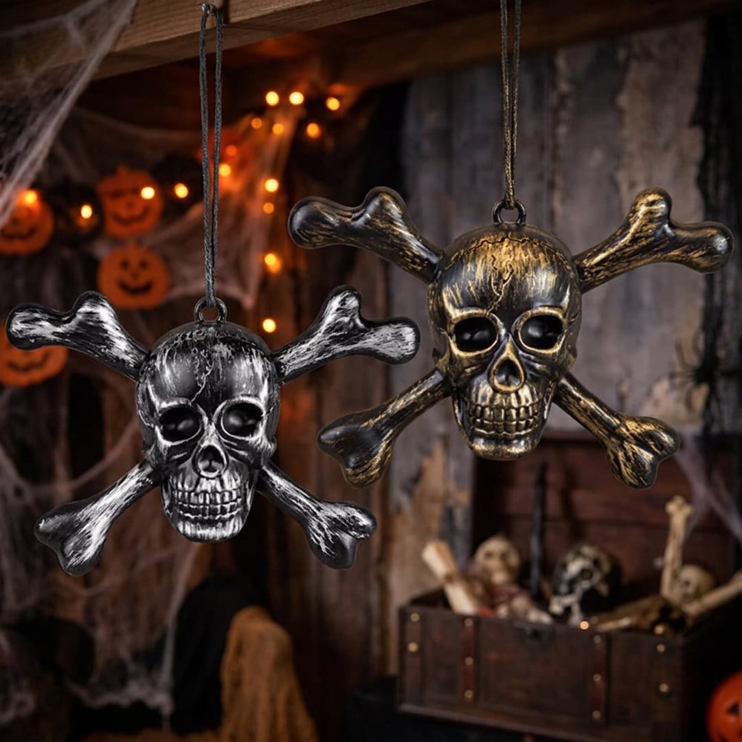 Skeleton Skull & Crossbones Halloween Hanging Wall Prop Decoration 26cm