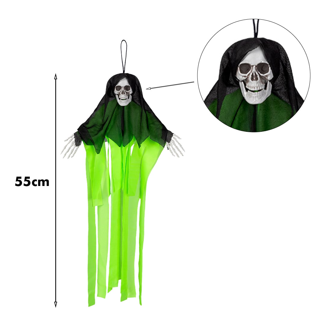 Skeleton Skull Neon Green UV Blacklight Hanging Halloween Prop Decoration 55cm View 4