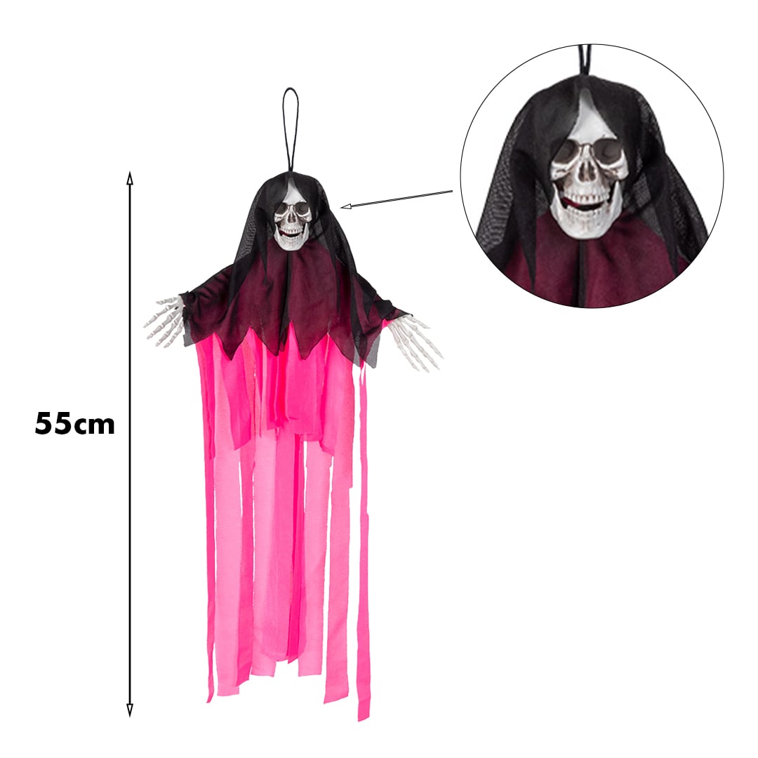 Skeleton Skull Neon Pink UV Blacklight Hanging Halloween Prop Decoration 55cm View 3