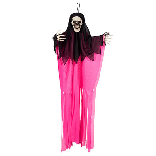 Skeleton Skull Neon Pink UV Blacklight Hanging Halloween Prop Decoration 55cm View 4