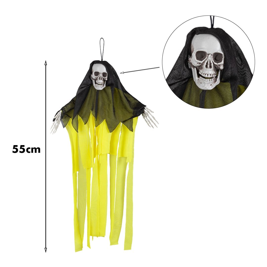 Skeleton Skull Neon Yellow UV Blacklight Hanging Halloween Prop Decoration 55cm View 3