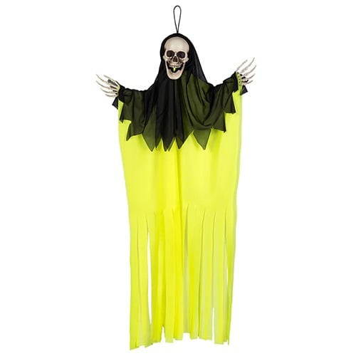 Skeleton Skull Neon Yellow UV Blacklight Hanging Halloween Prop Decoration 55cm View 4