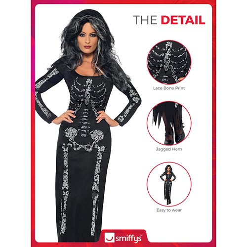 Skeleton Tube Dress with Lace Detail Fancy Dress Costume Ladies Small - UK 8-10 Product Gallery Image