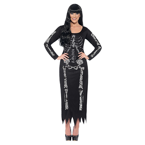 Skeleton Tube Dress with Lace Detail Fancy Dress Costume Ladies Small - UK 8-10 Product Gallery Image