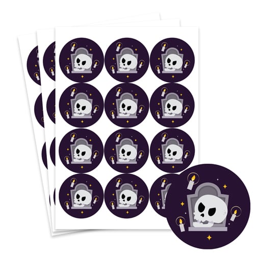 Skull & Gravestone Halloween Round Stickers 60mm - Sheet of 12 Product Gallery Image