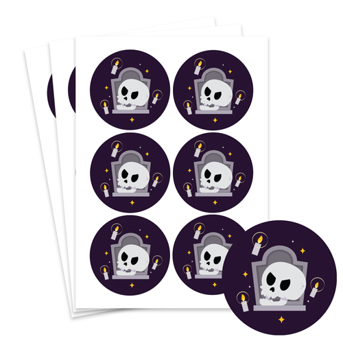 Skull & Gravestone Halloween Round Stickers 88mm - Sheet of 6 Product Gallery Image
