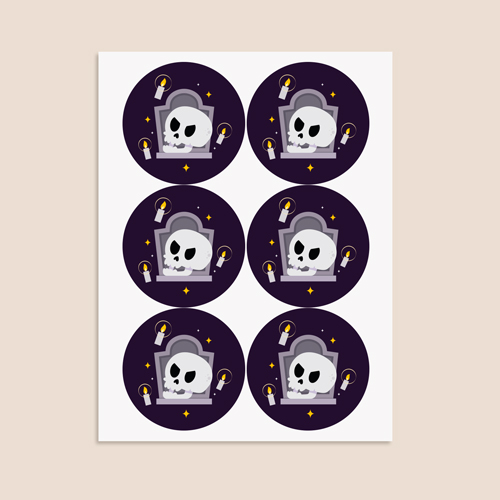 Skull & Gravestone Halloween Round Stickers 88mm - Sheet of 6 Product Gallery Image