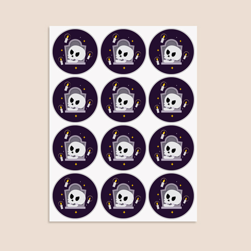 Skull & Gravestone Halloween Round Stickers 88mm - Sheet of 6 Product Gallery Image