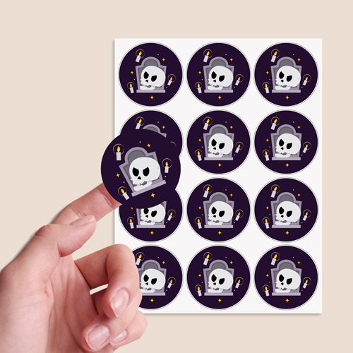 Skull & Gravestone Halloween Round Stickers 88mm - Sheet of 6 Product Gallery Image