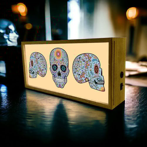 Skull LED Light Box Wood Room Sign Product Gallery Image