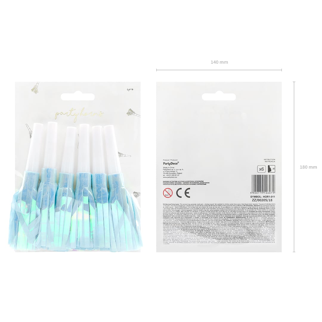 Sky Blue Party Horn Blowers - Pack of 6 Product Gallery Image