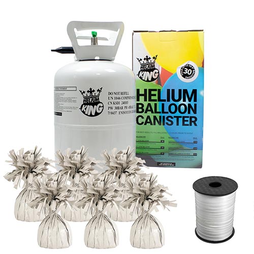 Small Helium Canister with White Curling Ribbon and 6 Matte Nude Foil Balloon Weights Product Image