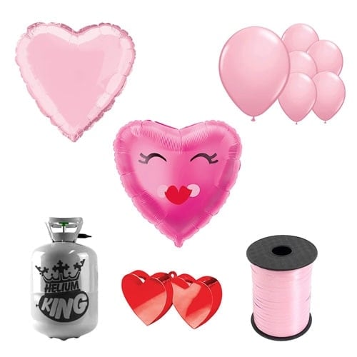Smiling Pink Heart Valentine's Day Small Helium Gas Package With Balloons Product Image