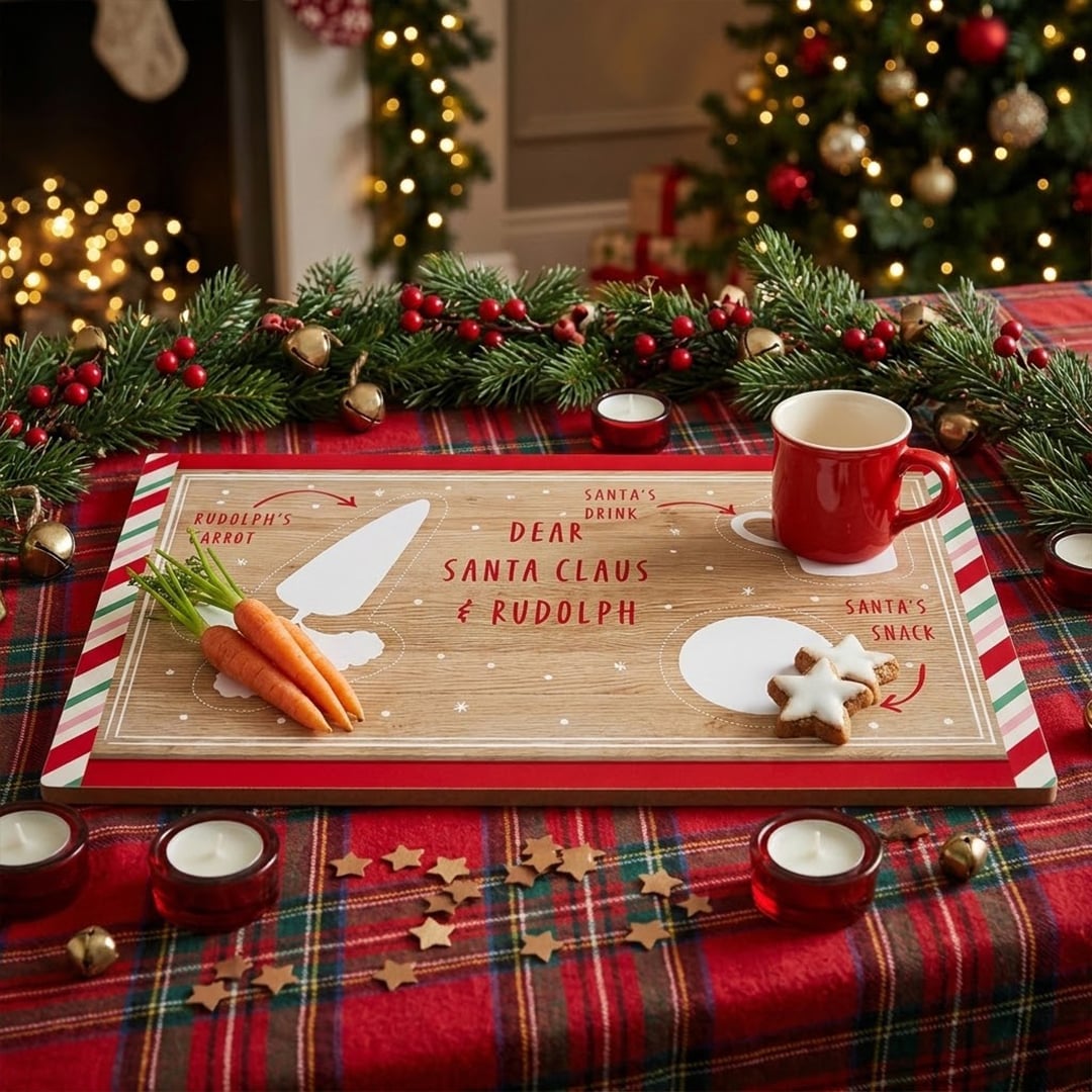 Snacks For Santa Christmas Eve Wooden Board 30cm