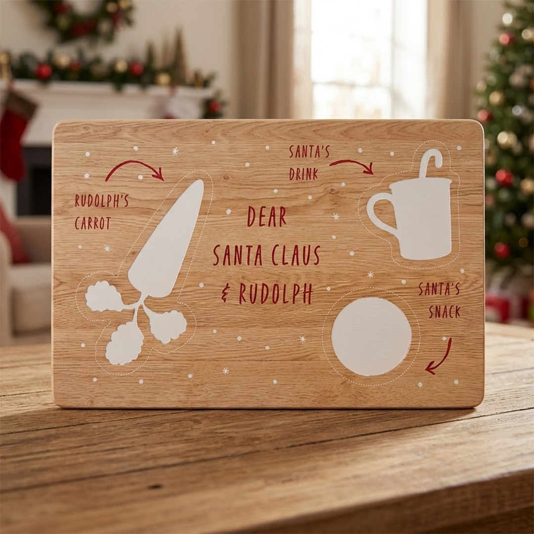 Snacks For Santa Christmas Eve Wooden Board 30cm
