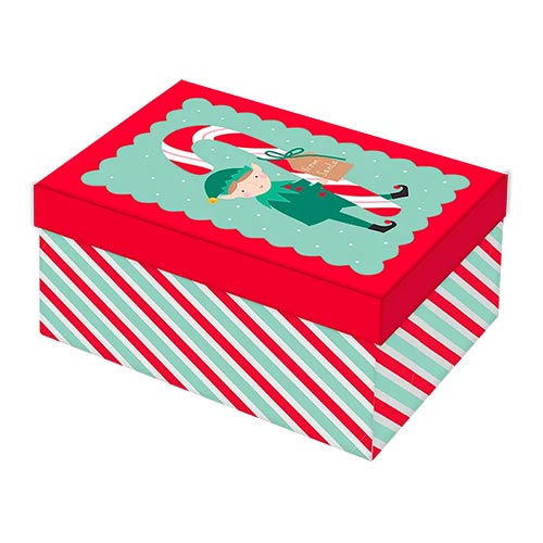 Elf with Candy Cane Christmas Rectangle Gift Box 22cm Product Image