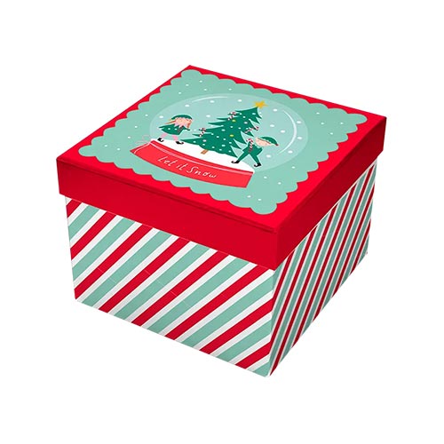Snow Globe Elves Christmas Square Gift Box 16cm Product Gallery Image