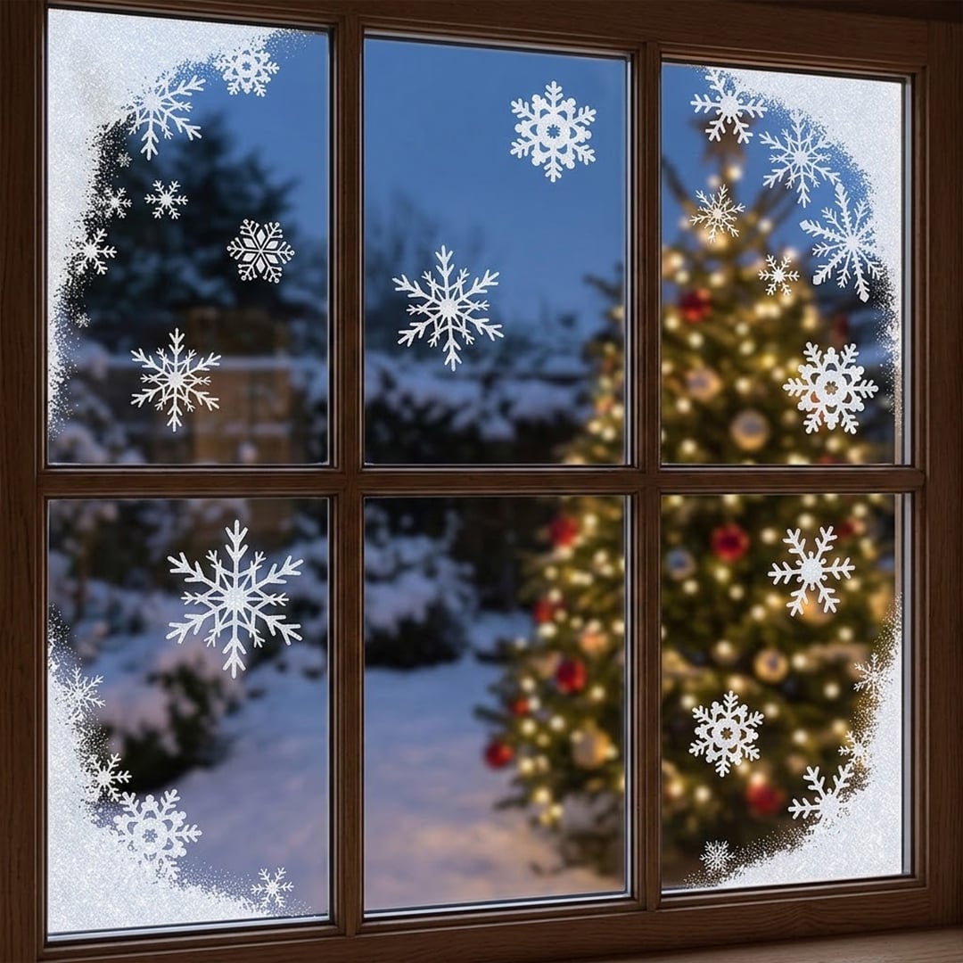 Snow Scene Snowflakes Christmas Window Cling Stickers
