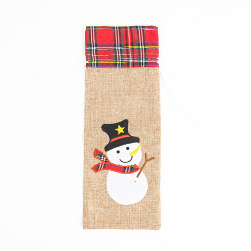 Snowman & Tartan Natural Hessian Christmas Bottle Gift Bag 37cm Product Image