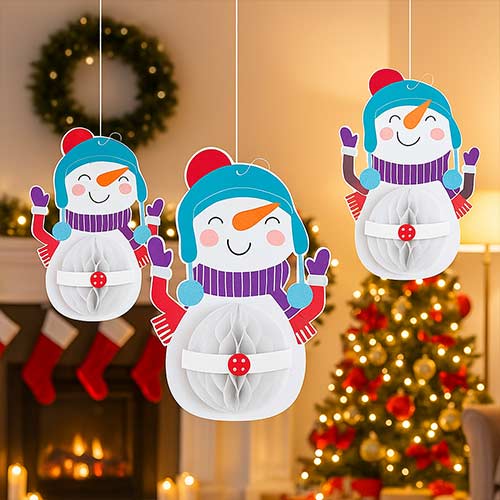 Snowman Christmas Honeycomb Paper Hanging Decorations 38cm - Pack of 3
