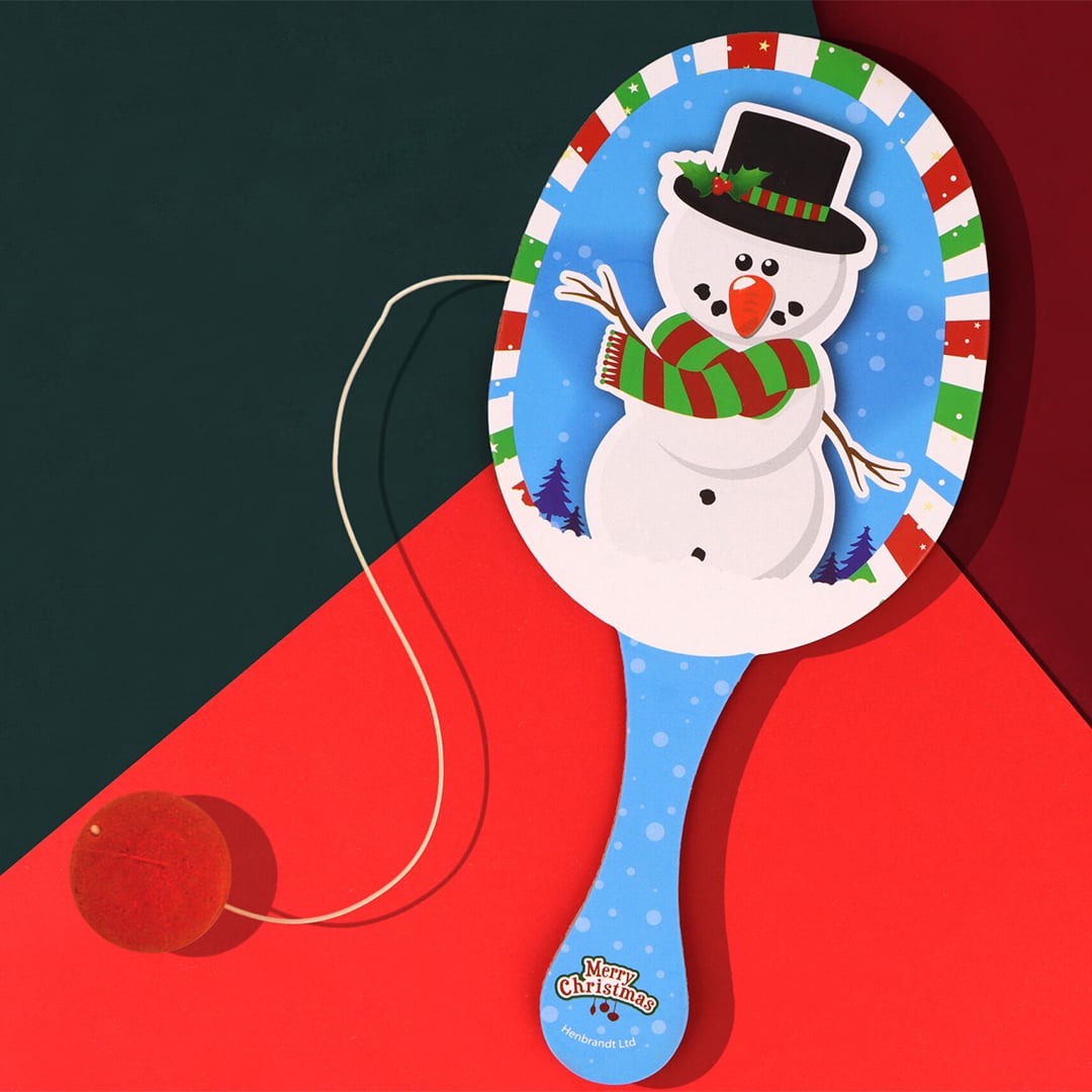 Snowman Christmas Wooden Paddle Bat and Ball Game 22cm View 2