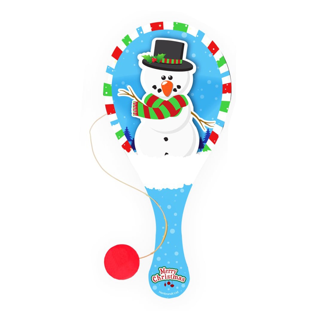 Snowman Christmas Wooden Paddle Bat and Ball Game 22cm