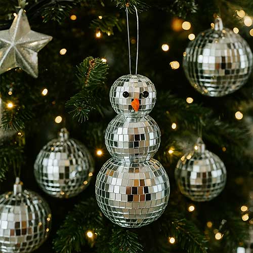 Snowman Disco Ball Christmas Hanging Decoration 13cm