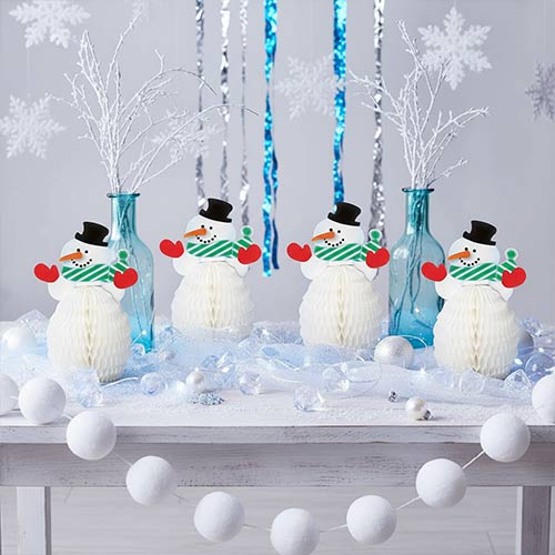 Snowman Christmas Paper Honeycomb Table Centrepiece Decorations 15cm - Pack of 4