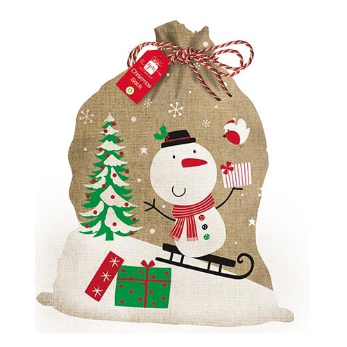 Snowman Natural Hessian Christmas Present Sack Product Image