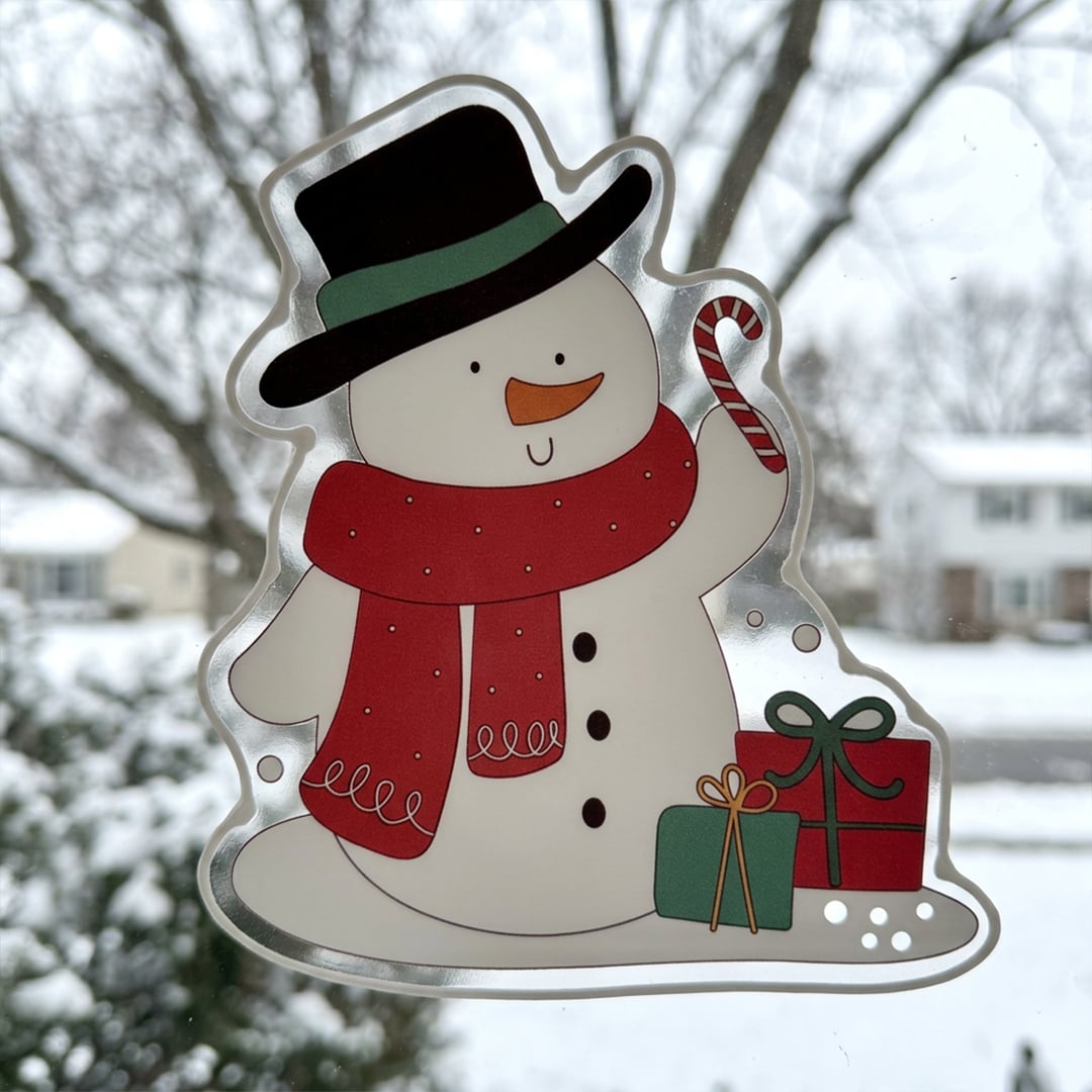 Snowman with Presents Christmas Gel Window Sticker