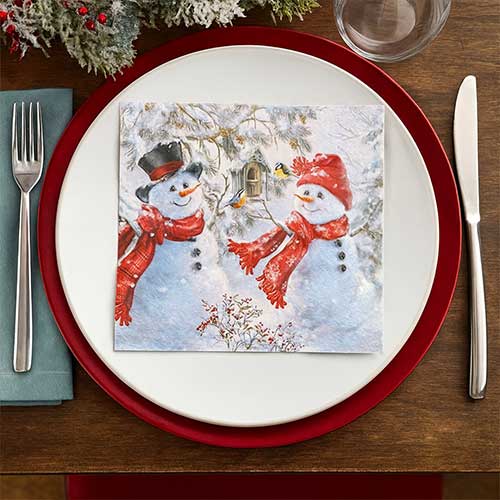 Snowmen & Birds Christmas Premium Decoupage Paper Luncheon Napkins 33cm 3 Ply - Pack of 20