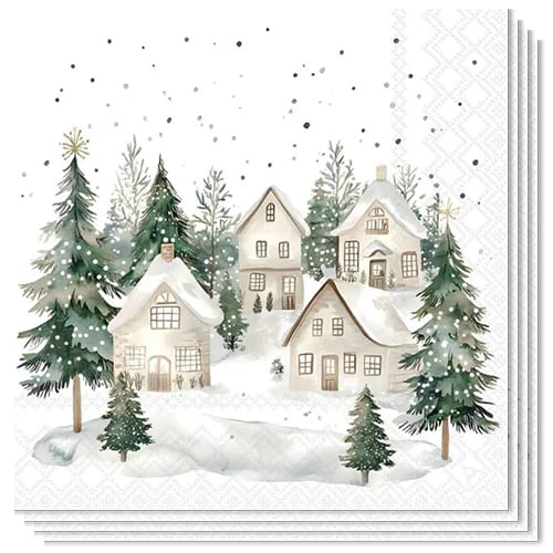 Snowy Houses Christmas Paper Luncheon Napkins 3 Ply 33cm - Pack of 20 View 2
