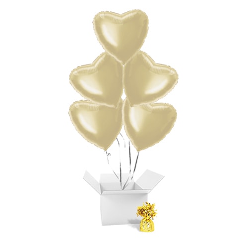 Soft Gold Heart Shape Foil Helium Balloon Bouquet - 5 Inflated Balloons In A Box Product Gallery Image