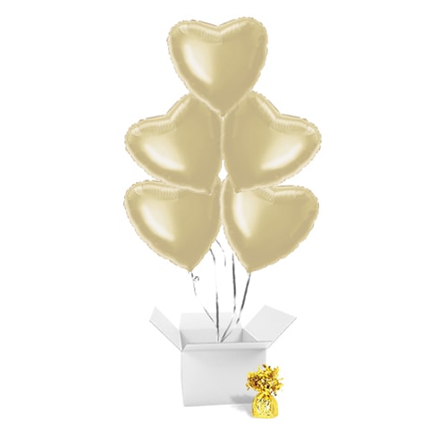 Soft Gold Heart Shape Foil Helium Balloon Bouquet - 5 Inflated Balloons In A Box Product Image