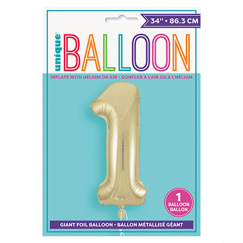 Soft Gold Number 1 Helium Foil Giant Balloon 86cm / 34 in Product Gallery Image