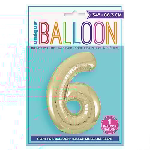 Soft Gold Number 6 Helium Foil Giant Balloon 86cm / 34 in Product Gallery Image