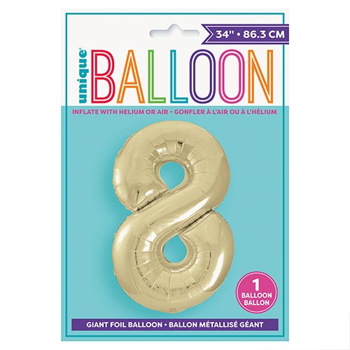 Soft Gold Number 8 Helium Foil Giant Balloon 86cm / 34 in Product Gallery Image