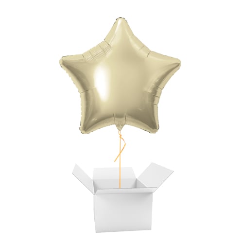 Soft Gold Star Helium Foil Shaped Balloon - Inflated Balloon in a Box Product Gallery Image