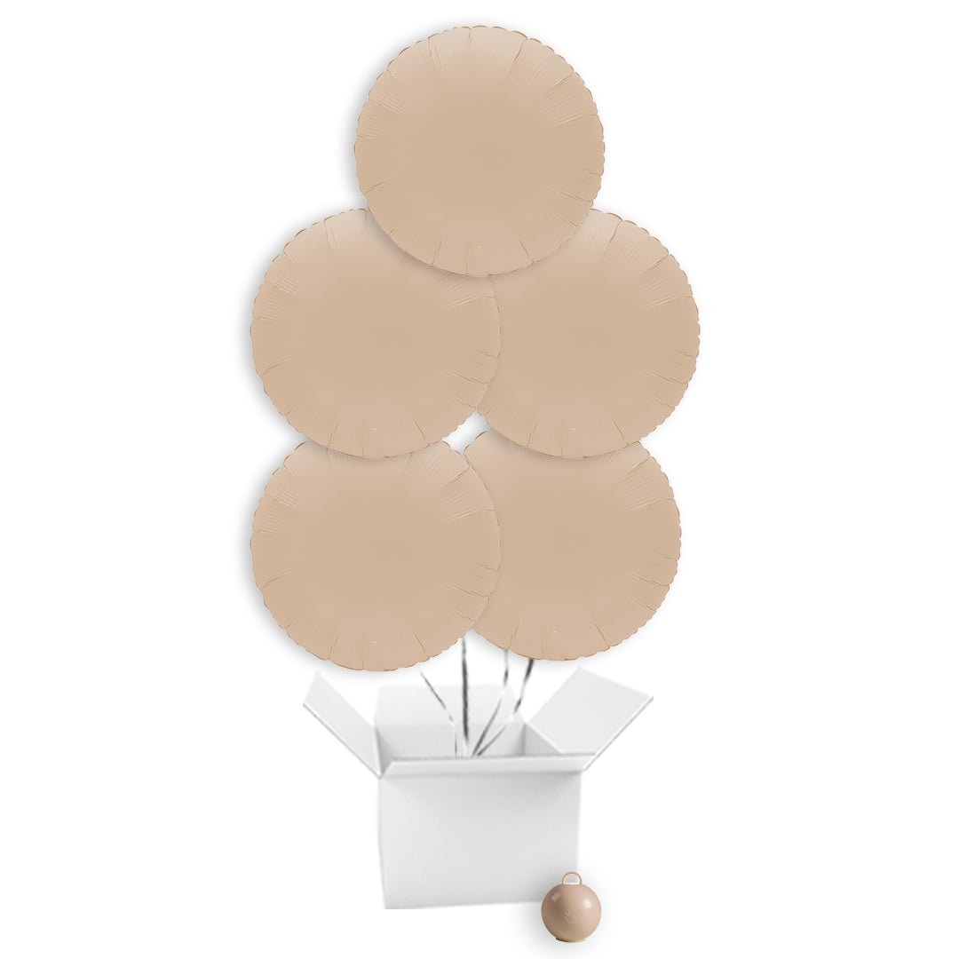 Soft Matte Cappuccino Round Foil Balloon Bouquet - 5 Inflated Balloons In A Box