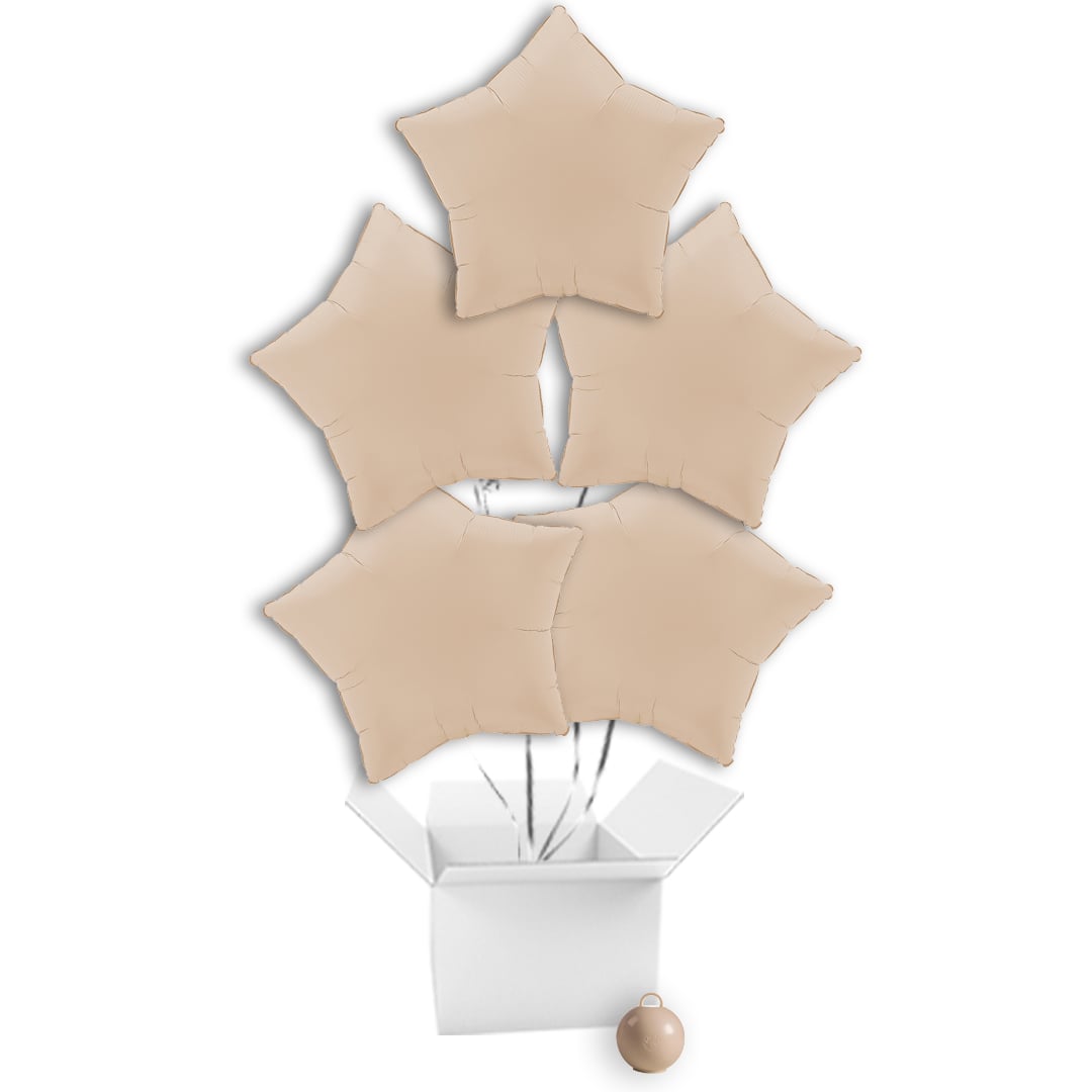 Soft Matte Cappuccino Star Shaped Foil Balloon Bouquet - 5 Inflated Balloons In A Box