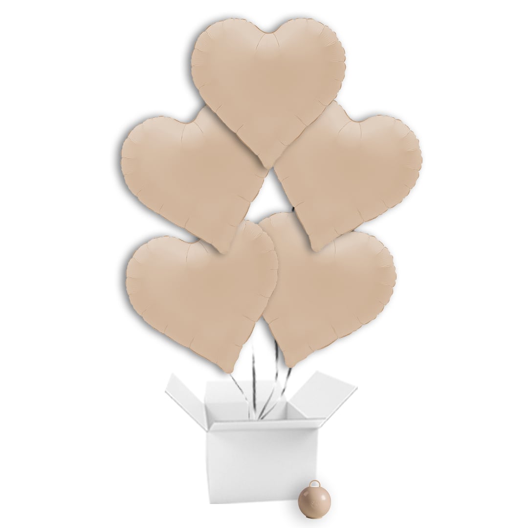 Soft Matte Cappuccino Sweetie Heart Shaped Foil Balloon Bouquet - 5 Inflated Balloons In A Box