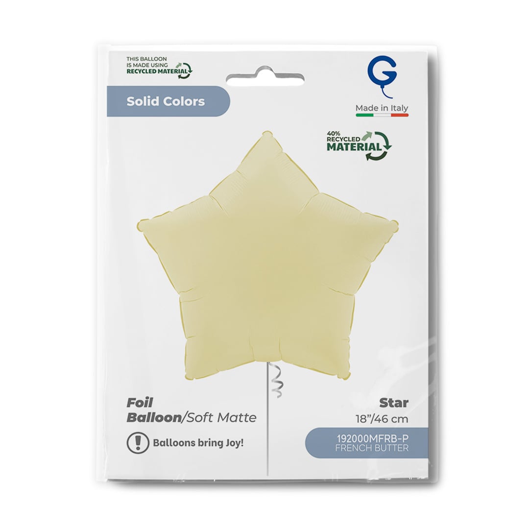 Soft Matte French Butter Yellow Star Shaped Foil Balloon 46cm / 18 in View 3