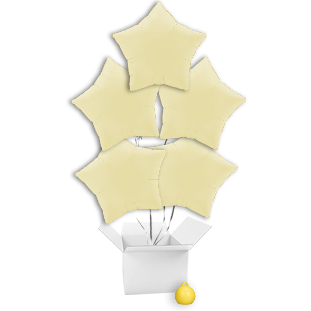 Soft Matte French Butter Yellow Star Shaped Foil Balloon Bouquet - 5 Inflated Balloons In A Box