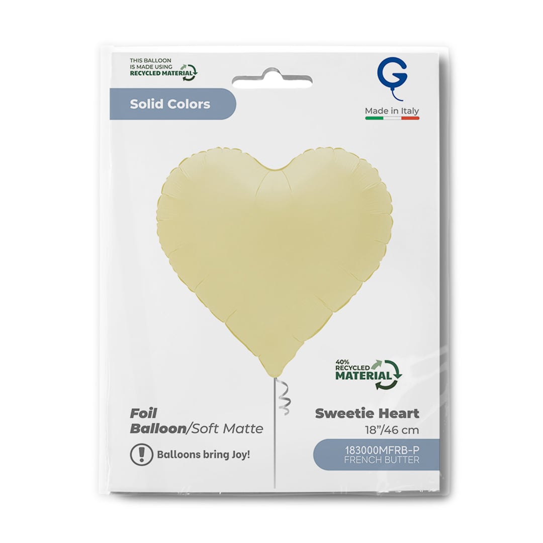 Soft Matte French Butter Yellow Sweetie Heart Shaped Foil Balloon 46cm / 18 in View 3