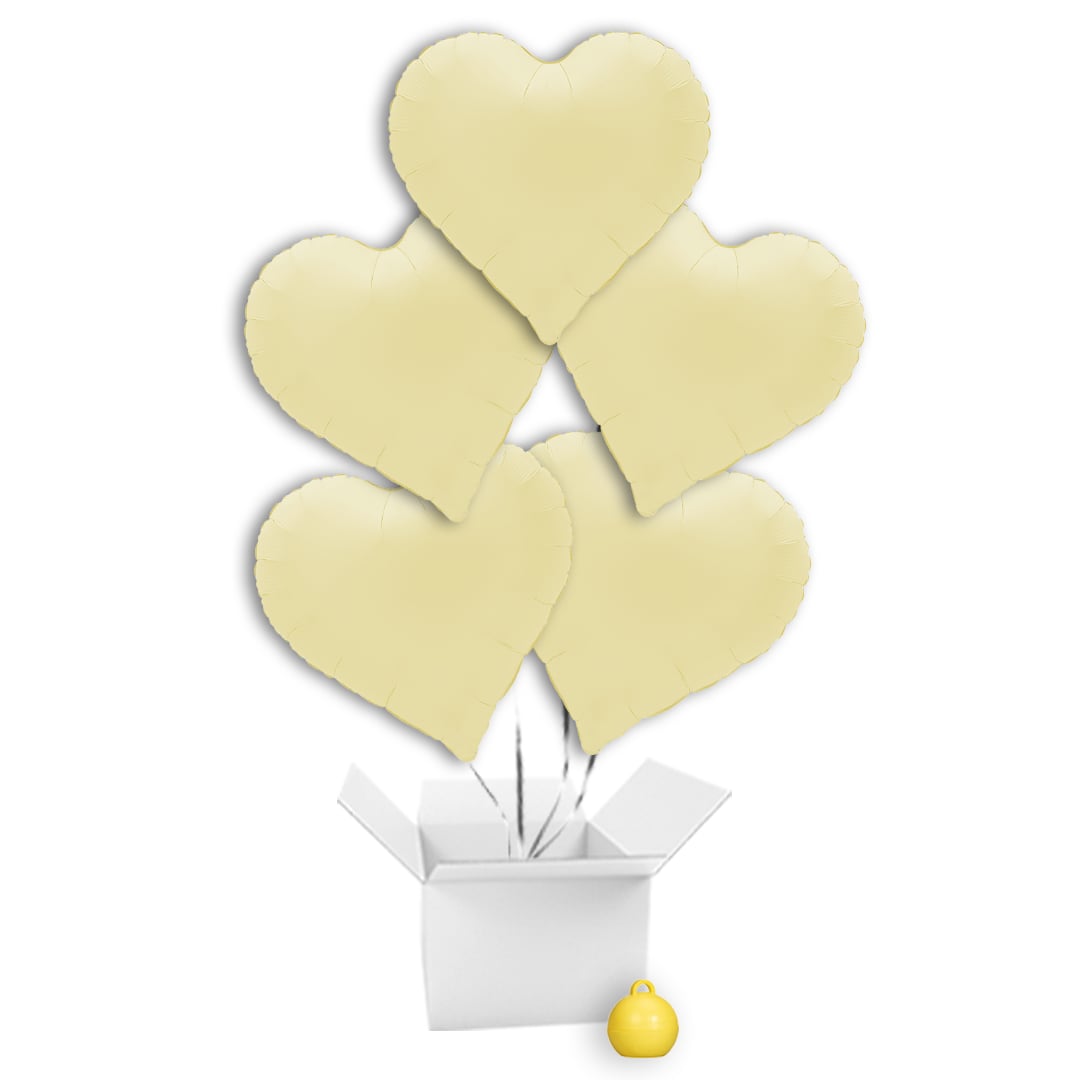 Soft Matte French Butter Yellow Sweetie Heart Shaped Foil Balloon Bouquet - 5 Inflated Balloons In A Box Product Gallery Image